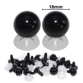 18mm Solid Black Dome Eyes with Plastic Backs
