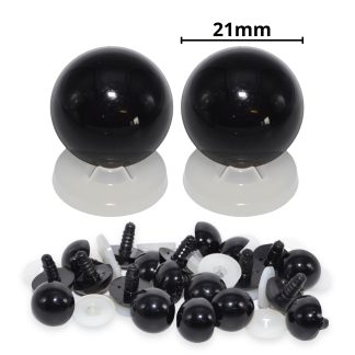 21mm Solid Black Dome Eyes with Plastic Backs