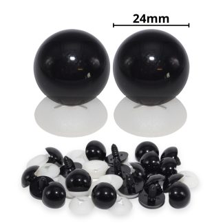 24mm Solid Black Dome Eyes with Plastic Backs