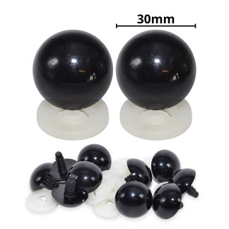 30mm Solid Black Dome Eyes with Plastic Backs