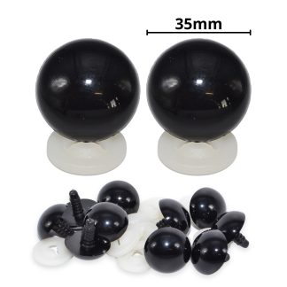 35mm Solid Black Dome Eyes with Plastic Backs