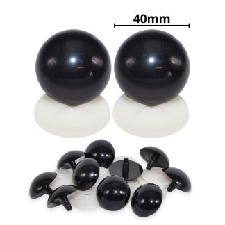 40mm Solid Black Dome Eyes with Plastic Backs