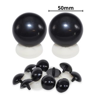 50mm Solid Black Dome Eyes with Plastic Backs
