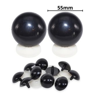 55mm Solid Black Dome Eyes with Plastic Backs