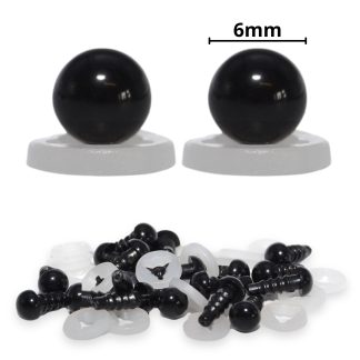 6mm Solid Black Dome Eyes with Plastic Backs