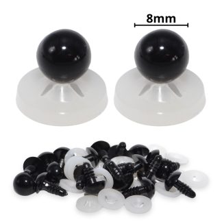 8mm Solid Black Dome Eyes with Plastic Backs