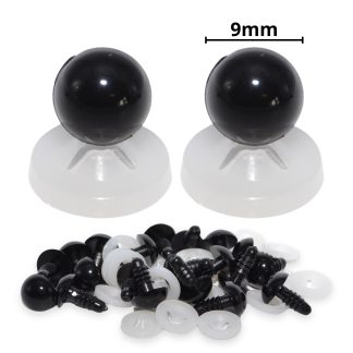 9mm Solid Black Dome Eyes with Plastic Backs