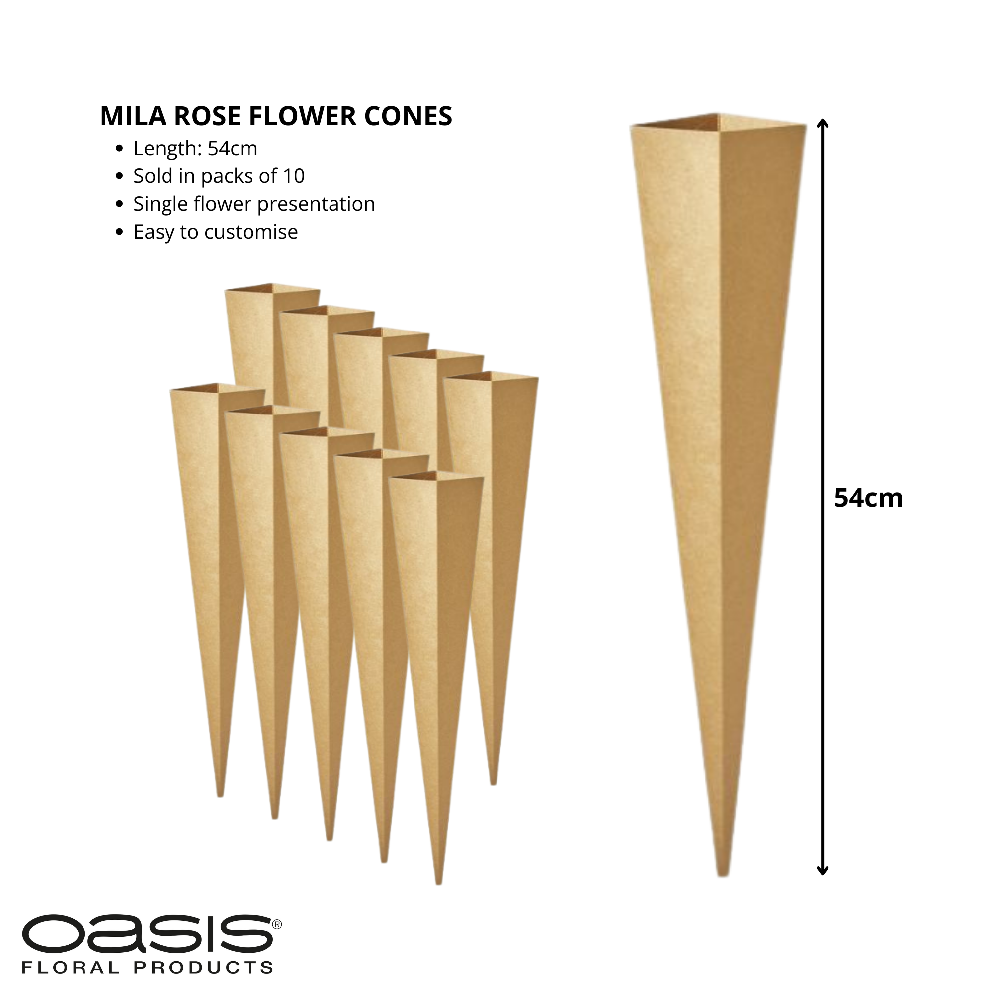 Brown Mila Rose Single Flower Cones - 54cm - OASIS® Flower Sleeves - Image 2