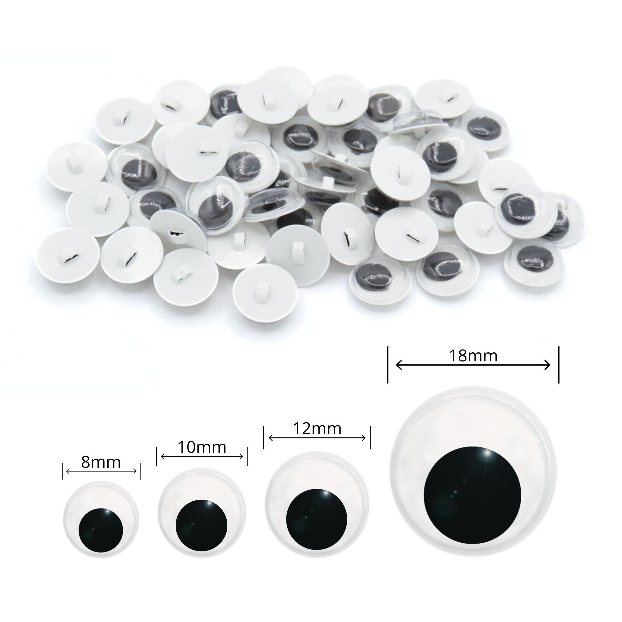 Sew On - 10mm Sew On Wiggly Googly Eyes for Teddy Bear/Animal Soft Toy Making - Image 2