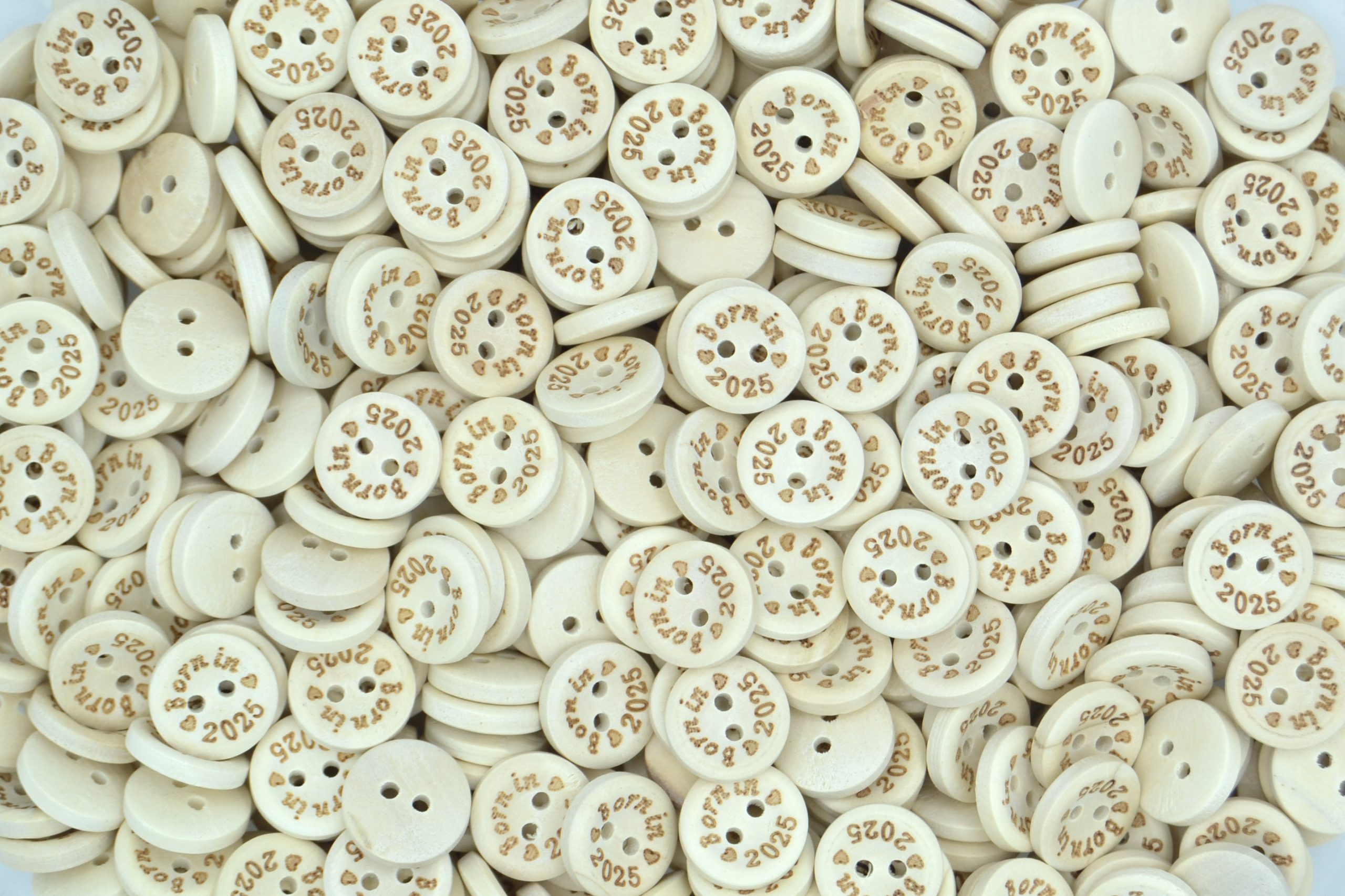 Printed Natural Wooden Buttons with Patterns or Quotes (Born in 2025 - 25mm)