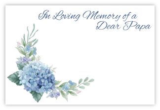 In Loving Memory Papa (Blue Hydrangea) - 60mm x 90mm Florist Cards