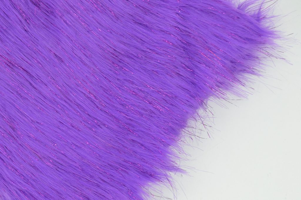 Purple Long Pile Tinsel Fur Fabric 50mm Pile Various Colours and