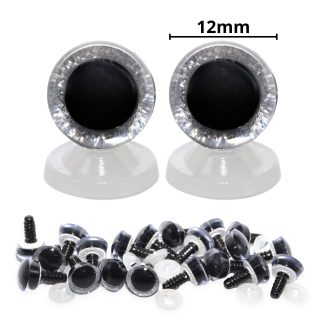 12mm Silver 3D Glitter Sparkle Eyes with Plastic Backs