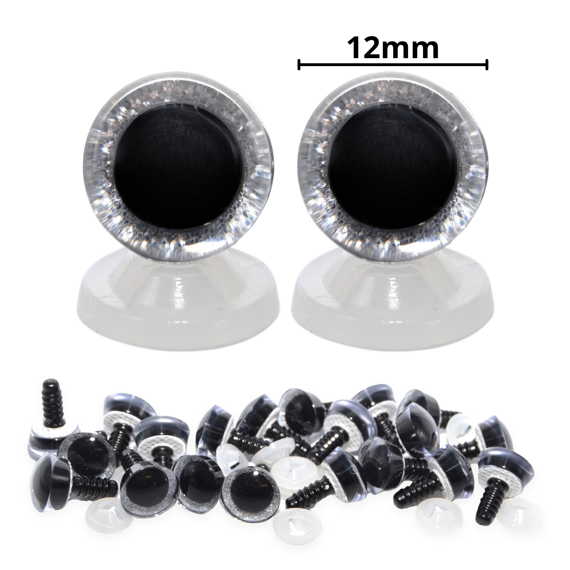 12mm Silver 3D Glitter Sparkle Eyes with Plastic Backs