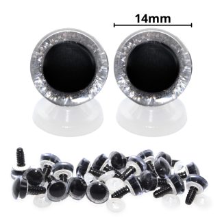 14mm Silver 3D Glitter Sparkle Eyes with Plastic Backs
