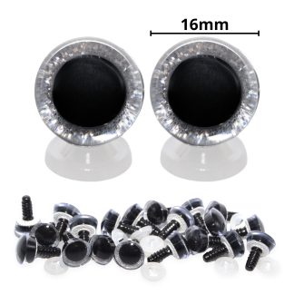 16mm Silver 3D Glitter Sparkle Eyes with Plastic Backs