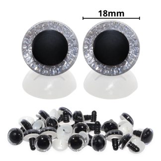 18mm Silver 3D Glitter Sparkle Eyes with Plastic Backs