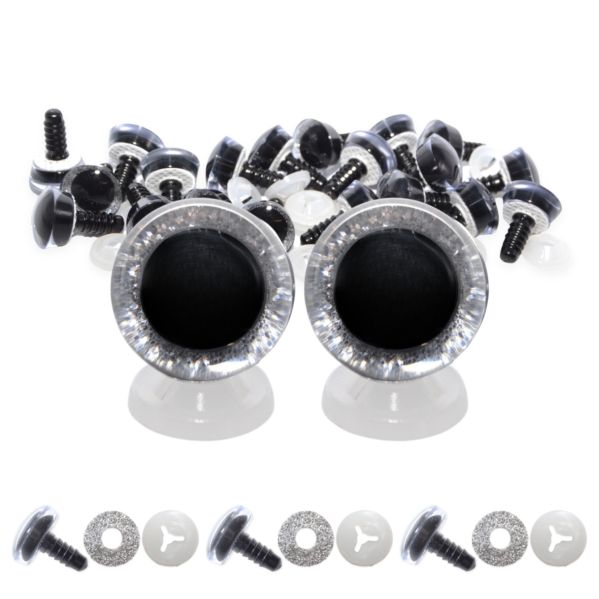 12mm Silver 3D Glitter Sparkle Eyes with Plastic Backs - Image 2