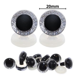 20mm Silver 3D Glitter Sparkle Eyes with Plastic Backs