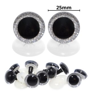 25mm Silver 3D Glitter Sparkle Eyes with Plastic Backs