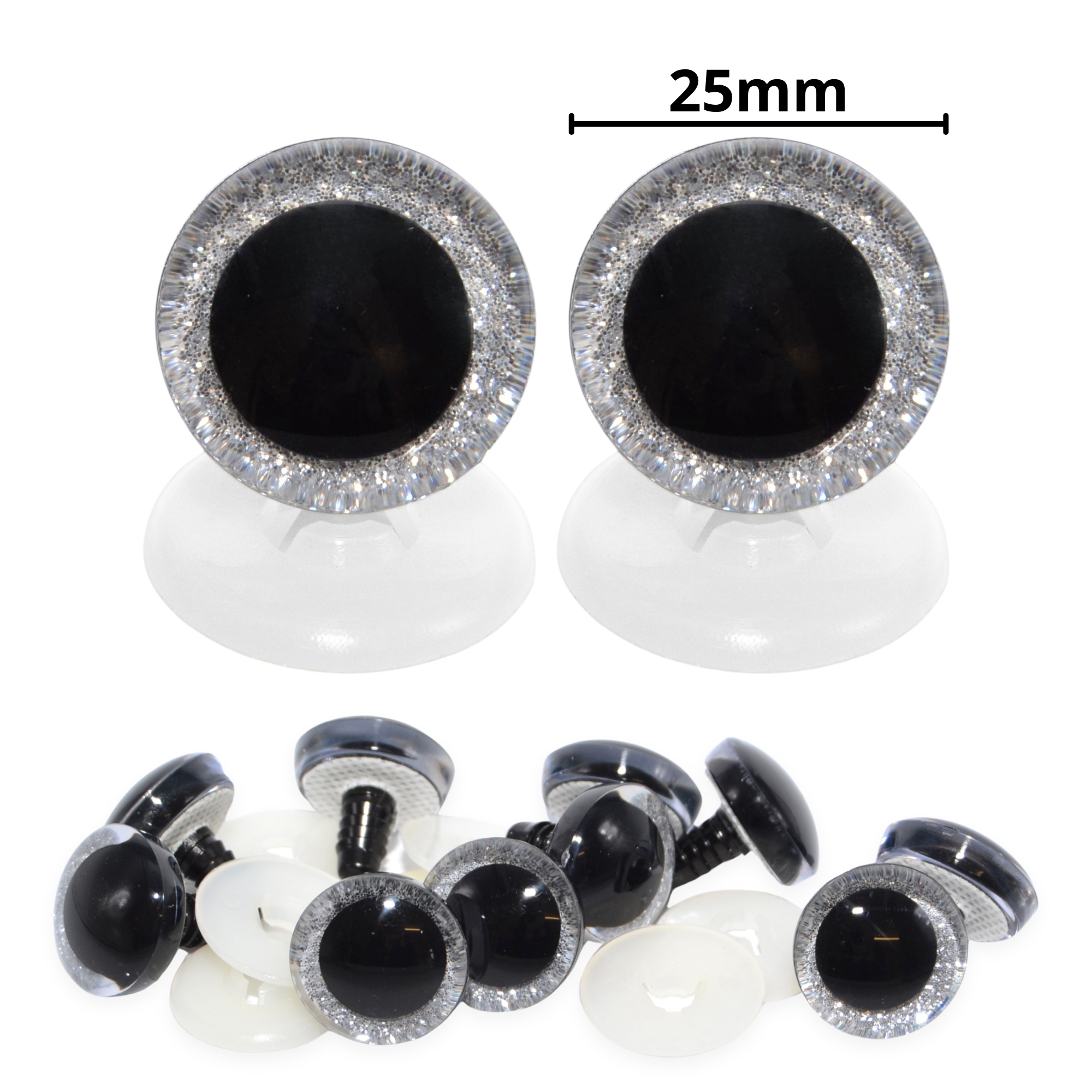 25mm Silver 3D Glitter Sparkle Eyes with Plastic Backs
