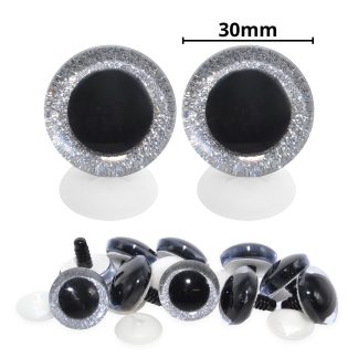 30mm Silver 3D Glitter Sparkle Eyes with Plastic Backs