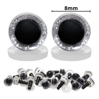 8mm Silver 3D Glitter Sparkle Eyes with Plastic Backs