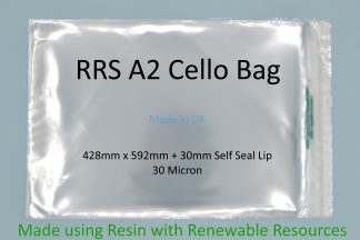RRS A2 - 428mm x 592mm + 30mm Self Seal Lip - 30 Micron Clear Renewably Sourced Resin Cellophane - Large Cello