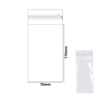70mm x 115mm + 30mm Flap - Cellophane Clear Display Bags 30 Micron Self Seal - Small Cello