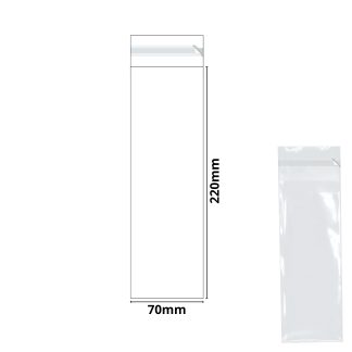 70mm x 220mm + 30mm Flap - Cellophane Clear Display Bags 30 Micron Self Seal - Small Cello