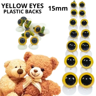 15mm Yellow Dome Eyes with Plastic Backs