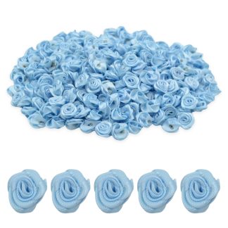 Baby Blue 15mm Satin Ribbon Roses