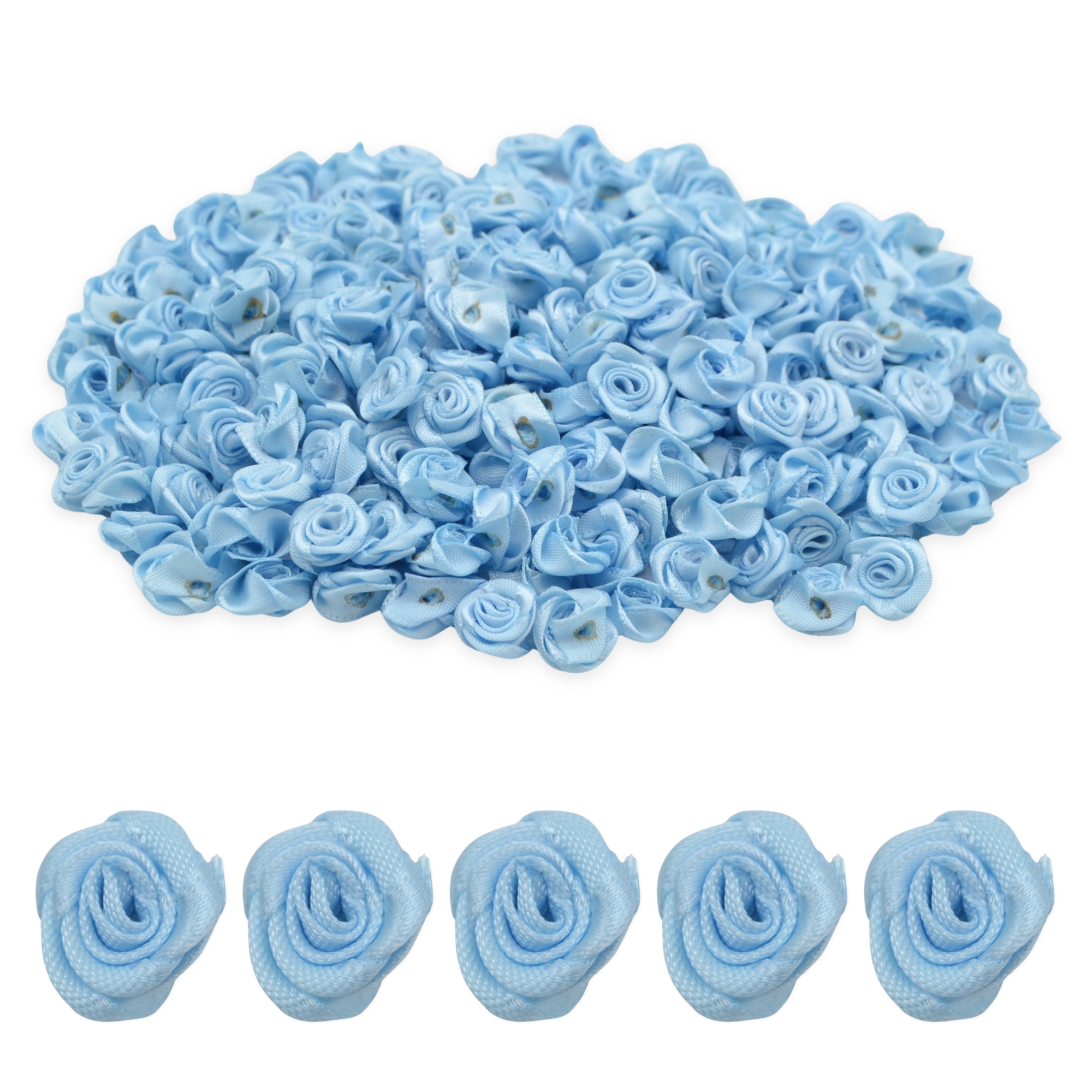 Baby Blue 15mm Satin Ribbon Roses