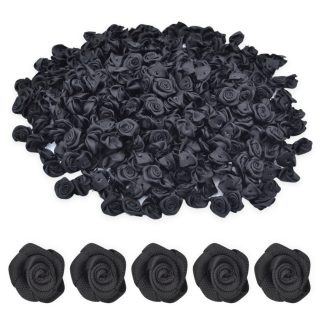 Black 15mm Satin Ribbon Roses
