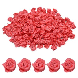 Coral 15mm Satin Ribbon Roses