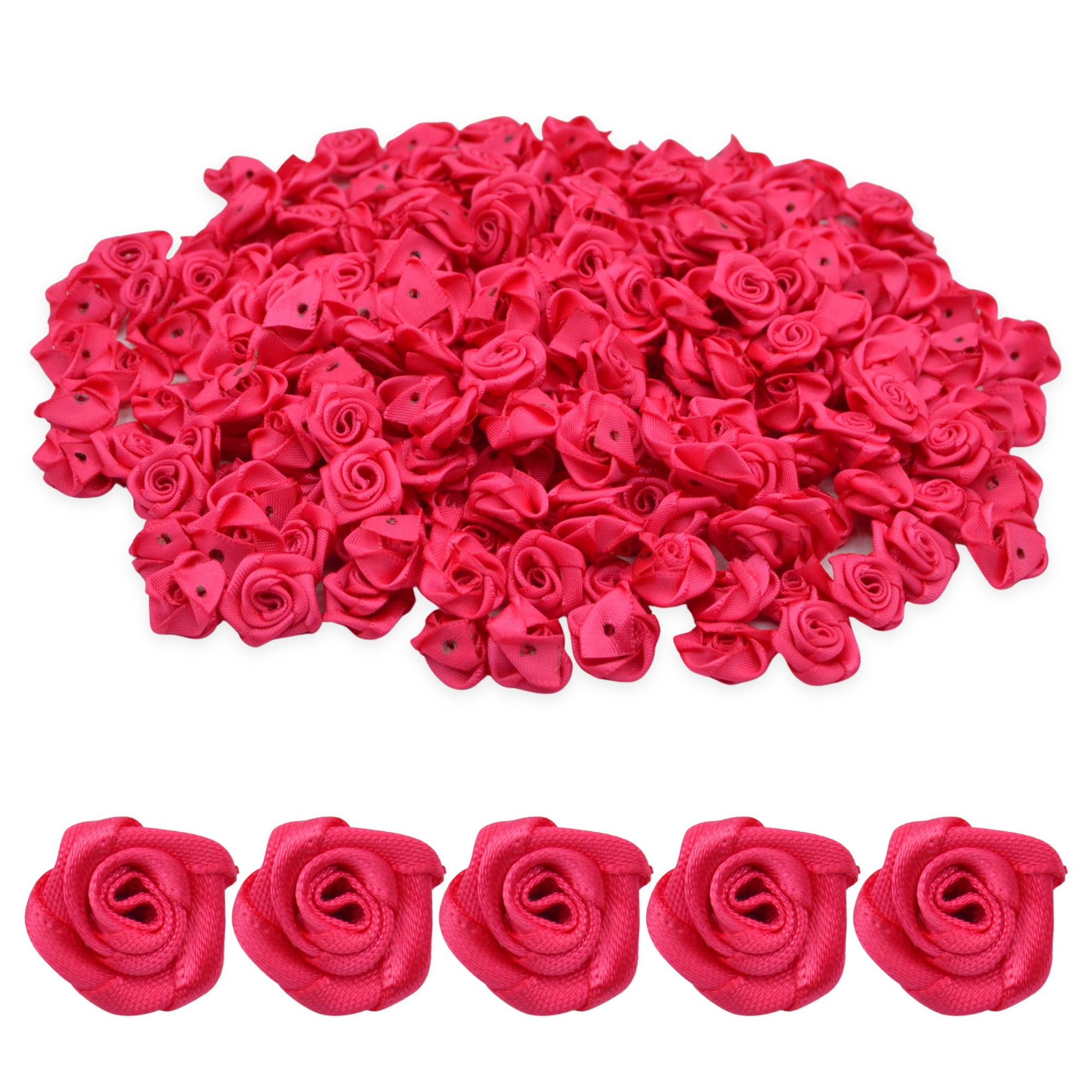 Fuchsia 15mm Satin Ribbon Roses