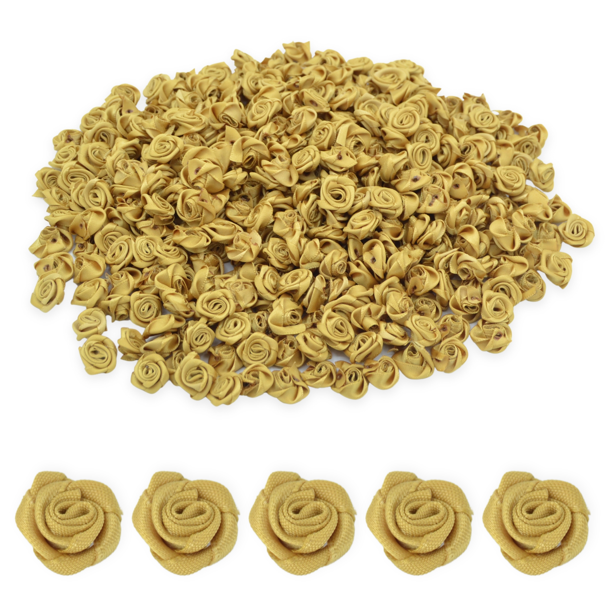 Gold 15mm Satin Ribbon Roses