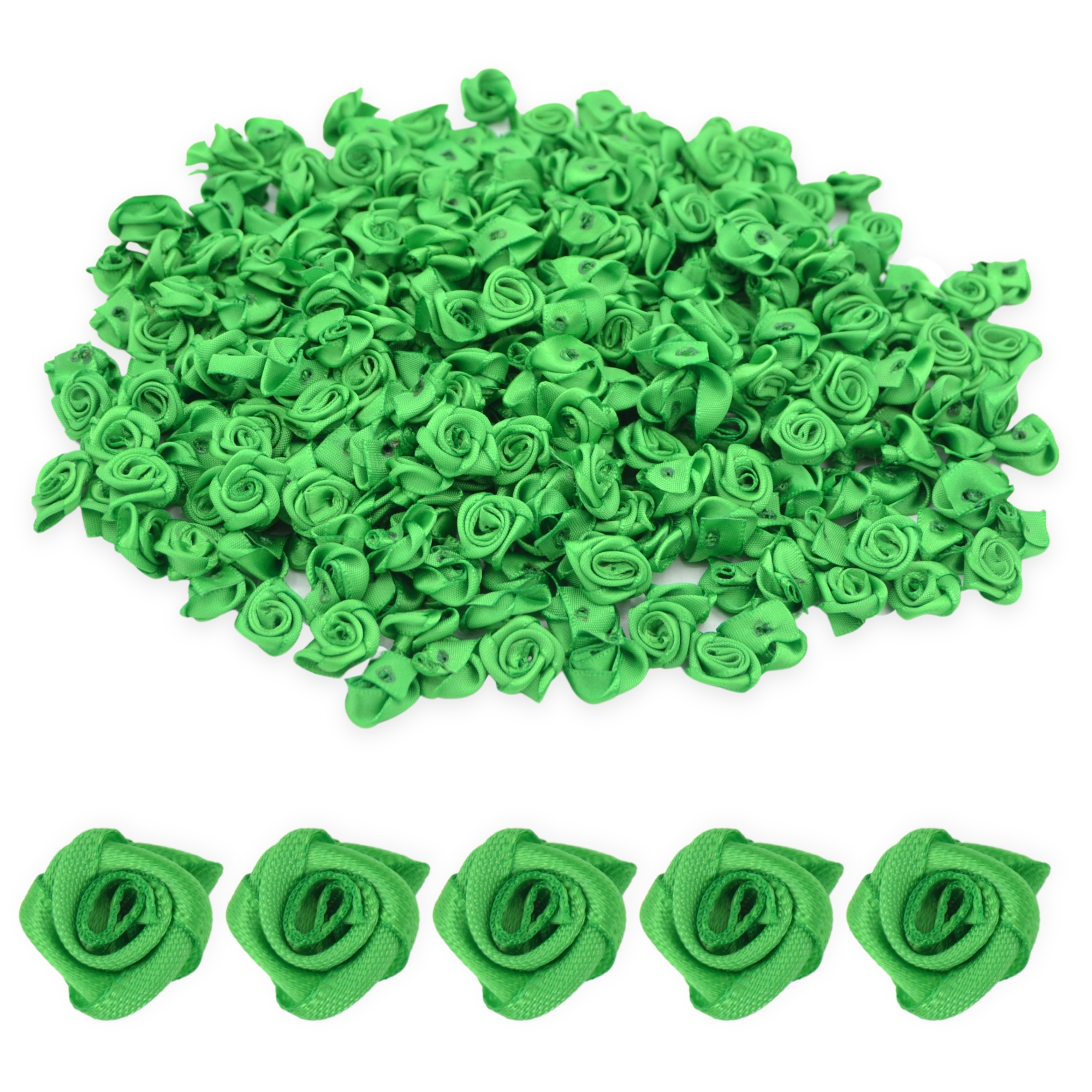 Green 15mm Satin Ribbon Roses