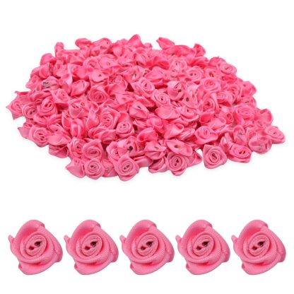15 Ribbon Roses Hot Pink 15mm Satin Ribbon Roses - CelloExpress