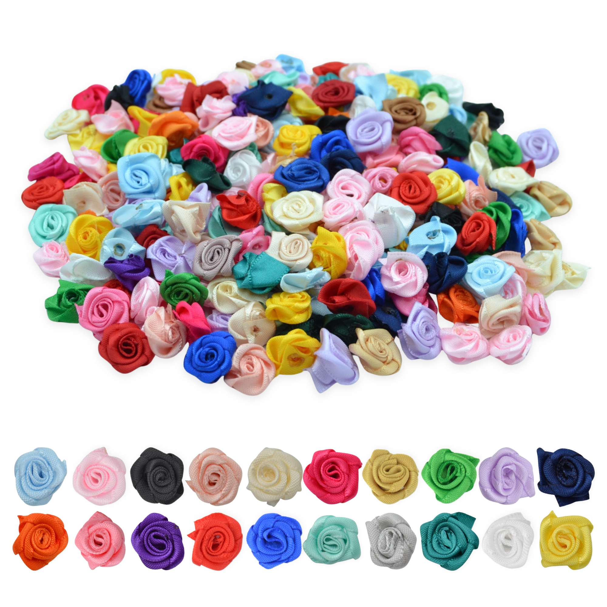 Mixed Colours 15mm Satin Ribbon Roses