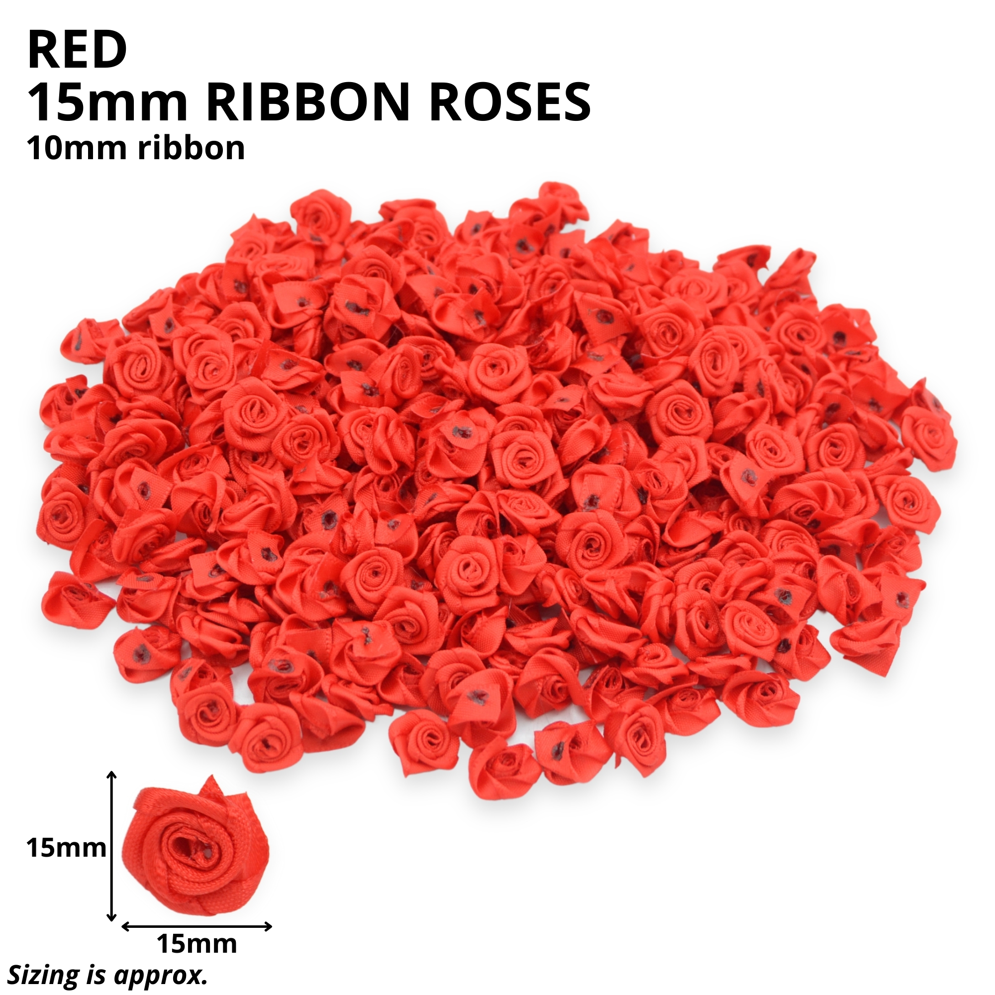 15mm Red Ribbon Roses - Image 2