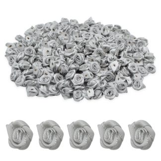 Silver 15mm Satin Ribbon Roses