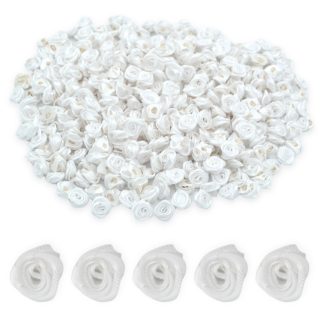 White 15mm Satin Ribbon Roses