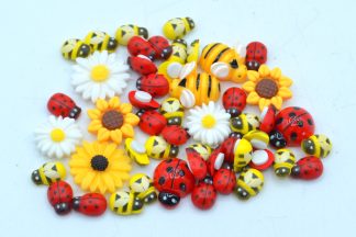 Mini Wooden Self Adhesive Ladybrids, Bees & Sunflowers Mix - Card Making / Scrapbooking / Embellishments