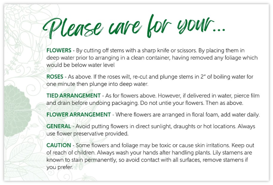 Care Instructions v24 - 60mm x 90mm OASIS® Florist Cards