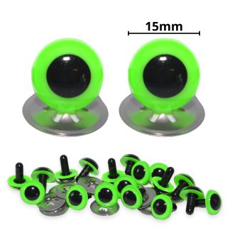 15mm Bright Green Eyes with Metal Backs