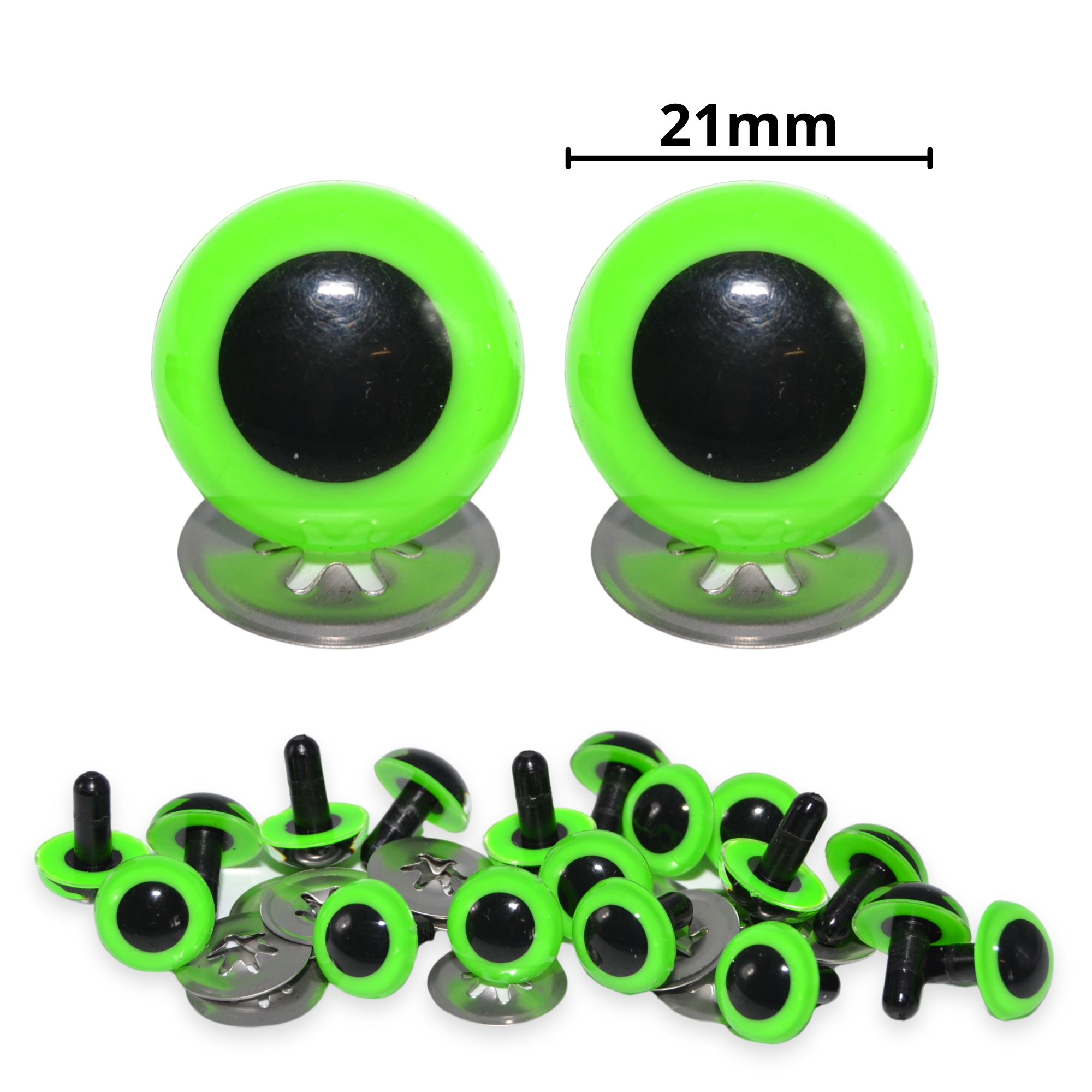 21mm Bright Green Eyes with Metal Backs