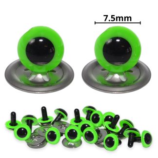 7.5mm Bright Green Eyes with Metal Backs