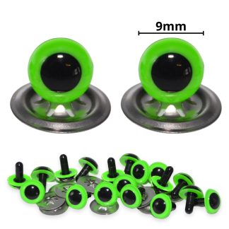 9mm Bright Green Eyes with Metal Backs