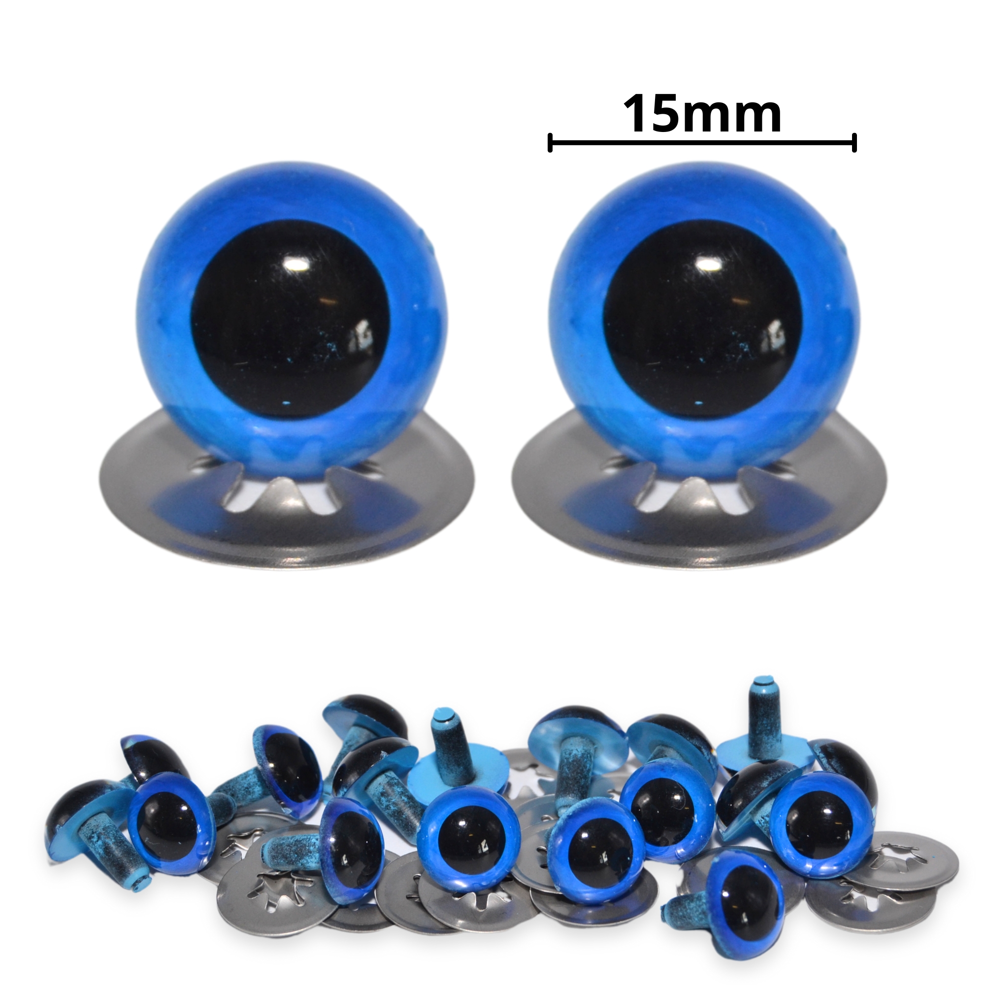 15mm Royal Blue Eyes with Metal Backs